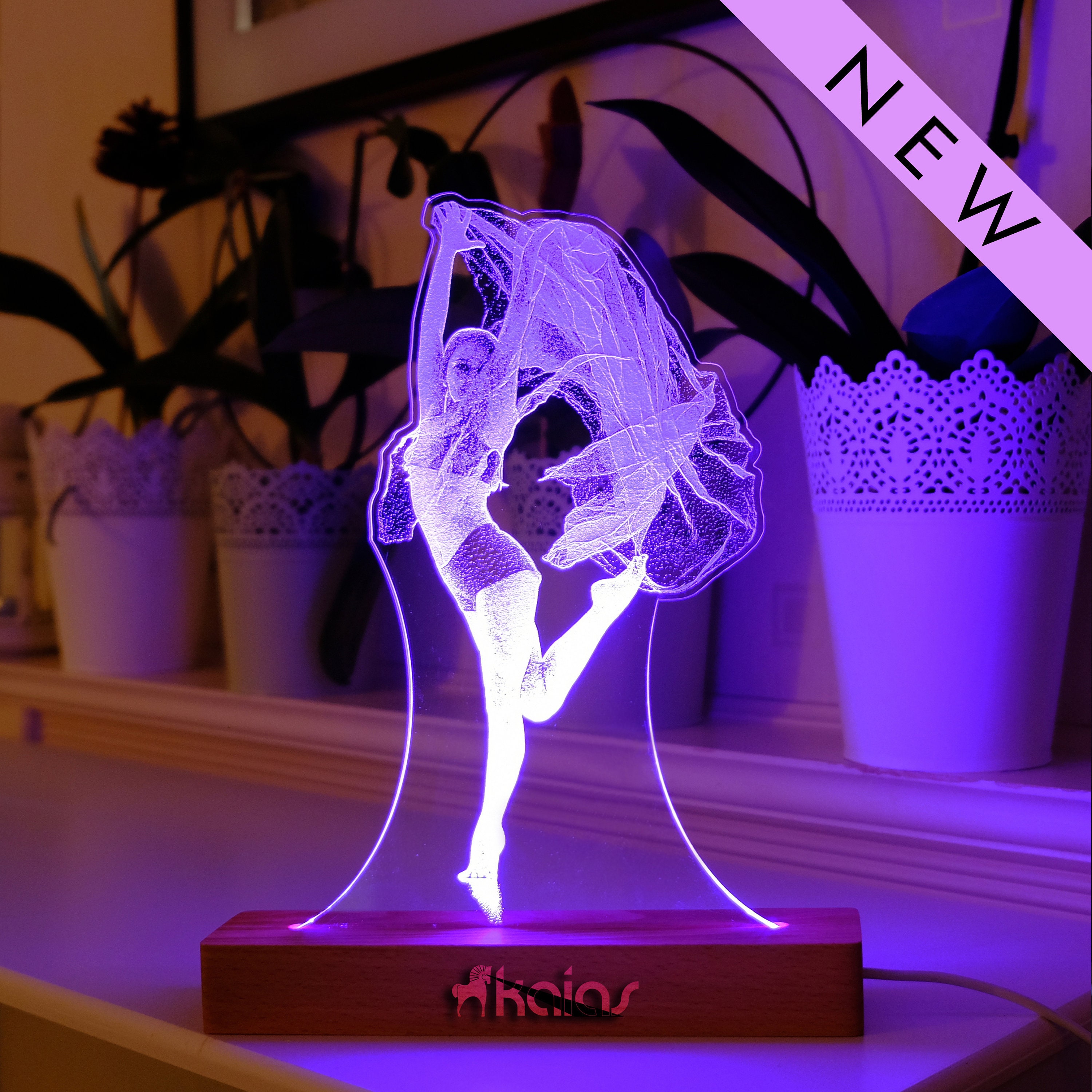 Lámpara acrílica en base de madera Lámpara LED personalizada Etsy