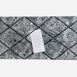 Tableau mémo imprimé fleurs noir blanc 40x80