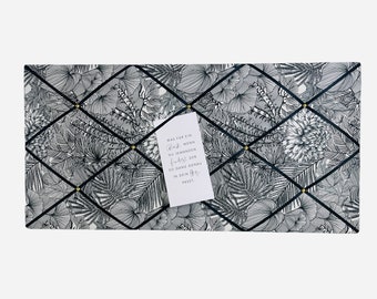 Tableau mémo imprimé fleurs noir blanc 40x80