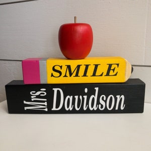 Personalized Teacher Gift Name Plate, Teacher Pencil, Apple For Teacher, Desk Paper Weight, Teacher Appreciation Gift