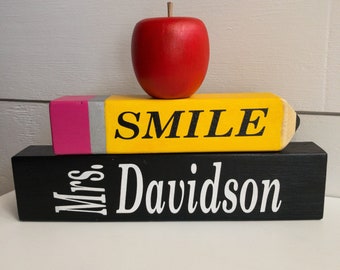 Personalized Teacher Gift Name Plate, Teacher Pencil, Apple For Teacher, Desk Paper Weight, Teacher Appreciation Gift