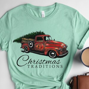 Christmas Holiday Traditions Red Truck Soft Graphic Shirt/ Christmas Gift/ plus size Christmas shirt