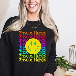 Choose Happy Sweatshirt Retro Smile Face Shirt Happy Face Sweatshirt Happy Face Preppy Shirt Happy Face Trendy Y2K Oversized Sweatshirt