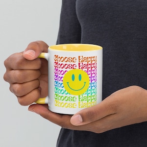 Scegli Happy Coffee Mug, Smiley Face Drinkware, Emoji Face, Retro Smile Face gift, Colorful Retro Mug, Y2K Coffee Cup, Graduation gift