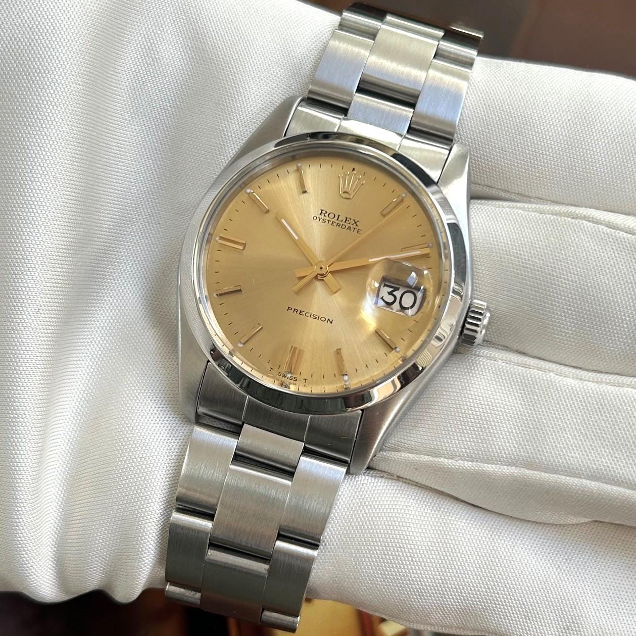 1974 Rolex Oysterdate Precision 6694 34mm Manual Wind Wristwatch 
