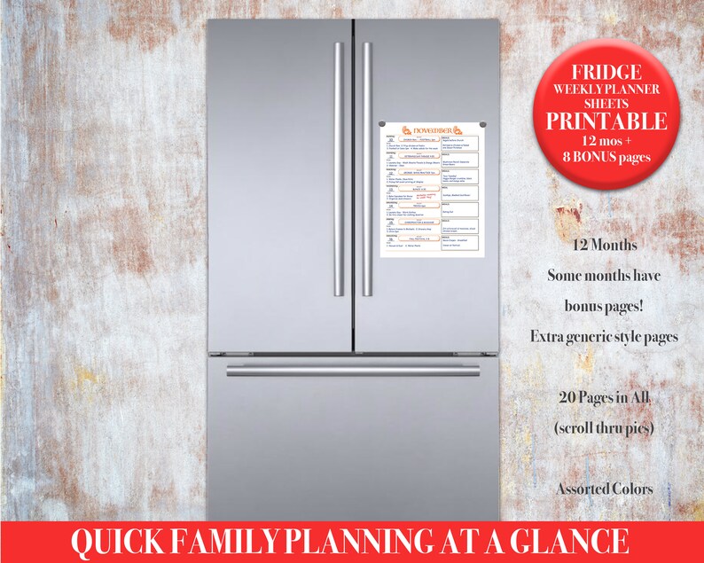 Refrigerator Calendar PRINTABLE Weekly Planner Family Schedules - Etsy