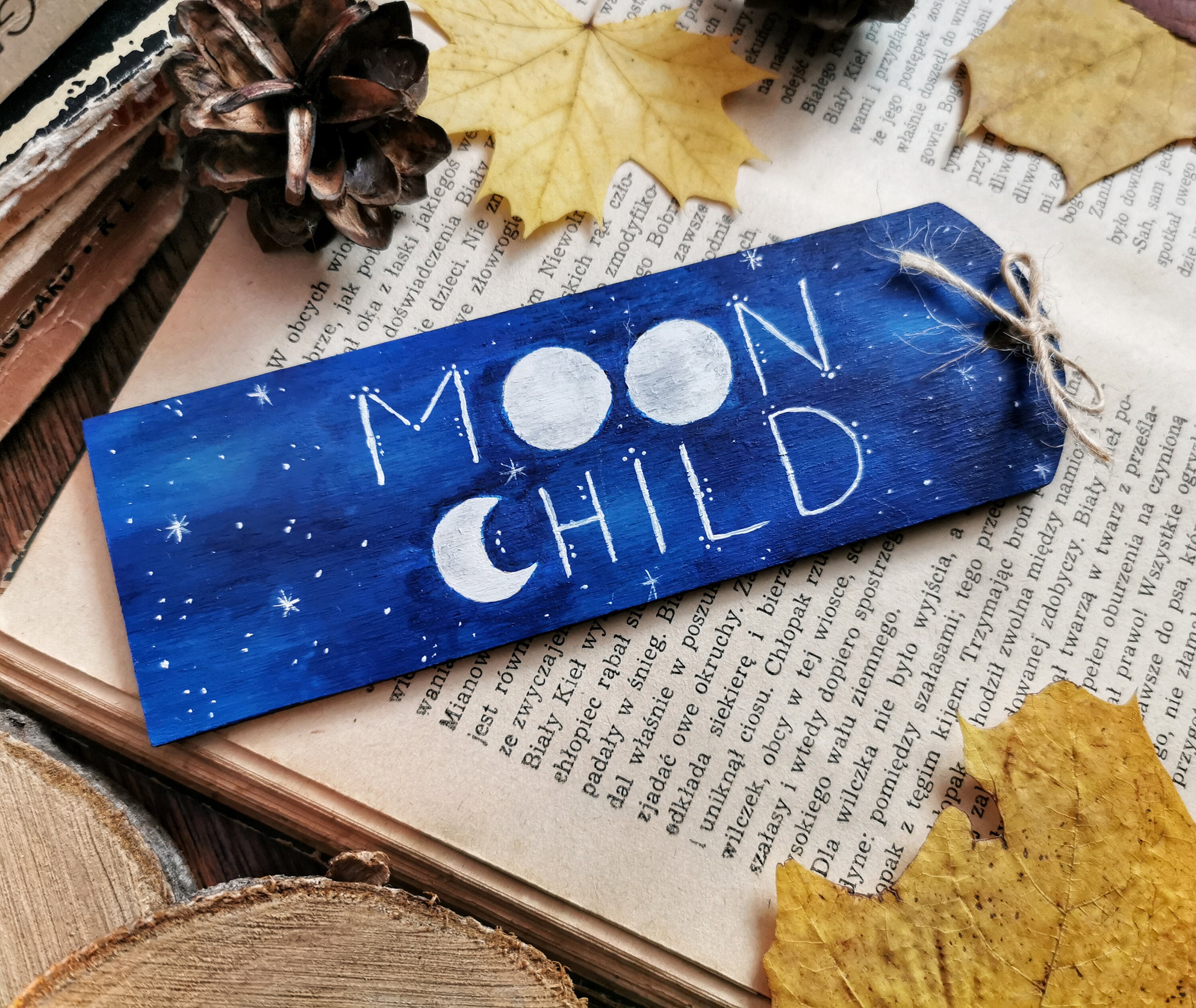 Hand Painted Bookmark Moon Child Wooden Bookmark Acrylic Etsy