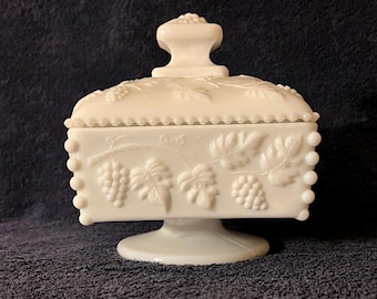 Westmoreland Milk Glass Patterned Square Candy/Trinket Dish with Lid