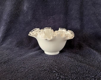 Vintage Milk Glass Ruffled Bowl / White Candy Dish / Compote / Catch-all piece