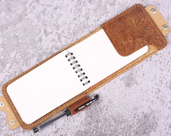 Cubierta de cuero personalizada para cuaderno con espiral superior de 4" x 6" / 3" x 5", con cierre #RR3