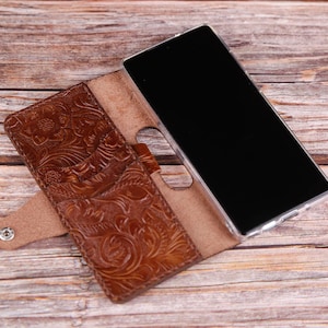 Custodia in pelle con flip Folio per Samsung Galaxy A56 A16 5G A06 A55/A35/A25 A15 A05s A24 A14 5G/A54 portafoglio in pelle con flip lavorato a mano
