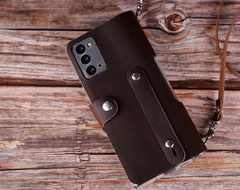 Crossbody strap Hand Holder Samsung Galaxy Z Fold7 Z Fold6 Z Fold5 wallet case leather Hand Stitched Monogram Wireless Charging 4CFSZ01