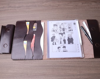 Premium Genuine Leather Cover for Remarkable 2, Paper Pro ,Remarkable 1 Remarkable  Case with Detachable Magnetic Pouch and Pen Holde,4RAARE