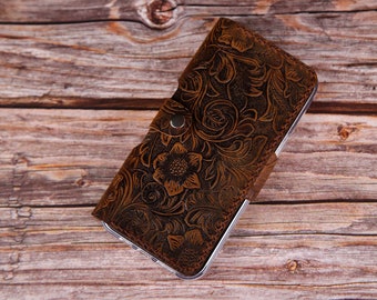 Tooled Leather iPhone 17 Pro Max 17 Pro 17e 17 Air 17 case wallet Handmade 4CFIF03