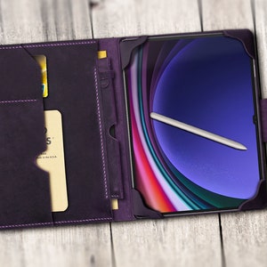 Capa de couro personalizada para Samsung Galaxy Tab, S10 FE+, S9 FE+, A9+, S8 Ultra S9 Ultra, S6 Lite (2024), slot para cartão, caneta, couro genuíno de alta qualidade