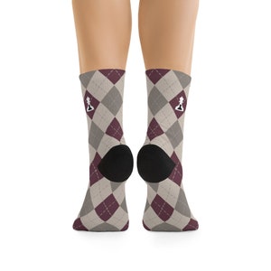 Crew Socks Argyle Beige with Purple and Tan Pattern  (Buenos New Chess)