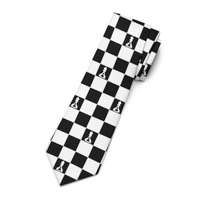 Neck Tie Black and White Checker  (Buenos New Chess)