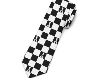 Neck Tie Black and White Checker  (Buenos New Chess)