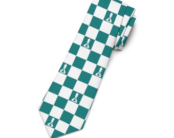 Neck Tie Green and White Checker  (Buenos New Chess)