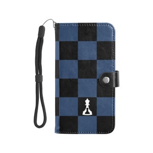 Capa flip de couro para telefone xadrez preto e azul (Buenos New Chess)