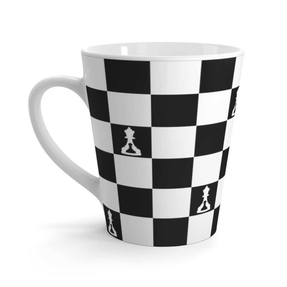 Latte Mug Black and White Checker Coffee 12 Oz buenos New Chess Etsy