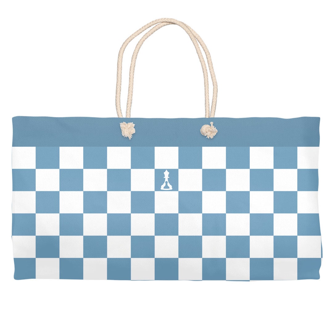 Weekender Tote Bag Light Blue and White Checker With Rope or Woven Handles buenos New Chess Etsy Ireland