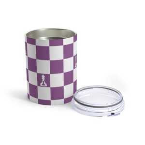 Stainless Steel Tumbler 10 oz Purple and White Board Checker  (Buenos New Chess)