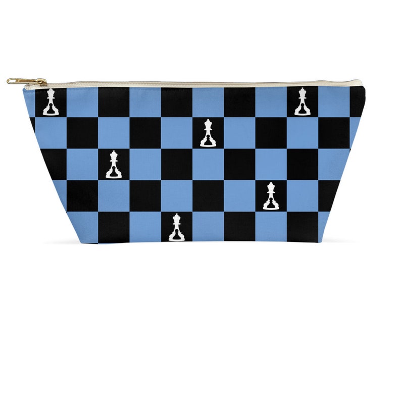 Buenos New Chess Accessory Pouch Black And Light Blue Board Zippered T-Bottom Small Or Large