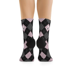 Crew Socks Argyle Black with Pink and Gray Pattern  (Buenos New Chess)