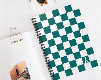 Ruled Spiral Notebook Lined Journal Green and White Checkered Board Tablet Pad  (Buenos New Chess)