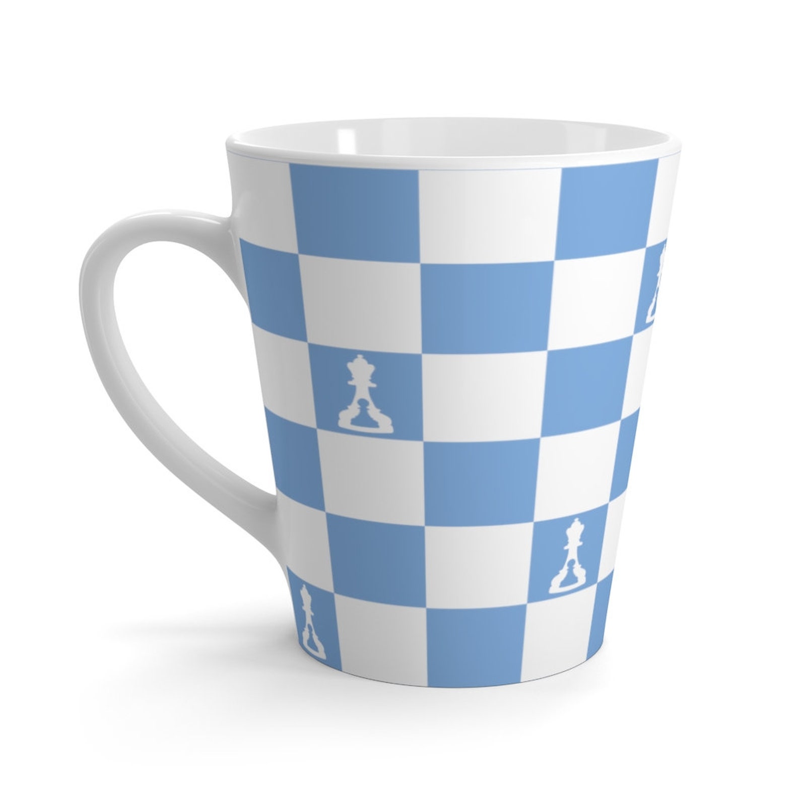 Latte Mug Light Blue and White Checker Coffee 12 Oz buenos New Chess Etsy