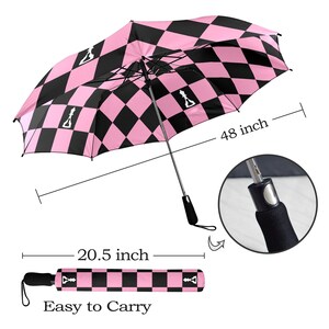 Foldable Umbrella Semi-Automatic Pink and Black Checker (Buenos New Chess)