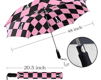 Foldable Umbrella Semi-Automatic Pink and Black Checker (Buenos New Chess)