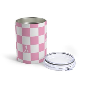 Stainless Steel Tumbler 10 oz Pink and White Board Checker  (Buenos New Chess)