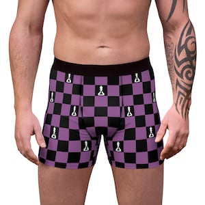 Men&#39;s Boxer Briefs Underwear Purple and Black Checker  (Buenos New Chess)