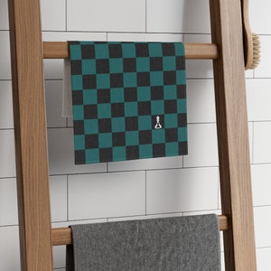 Towel Black and Green Checker 11&quot; x 18&quot;  (Buenos New Chess)