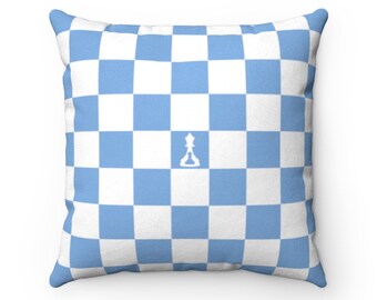 Faux Suede Light Blue and White Checker Square Throw Pillow  (Buenos New Chess)