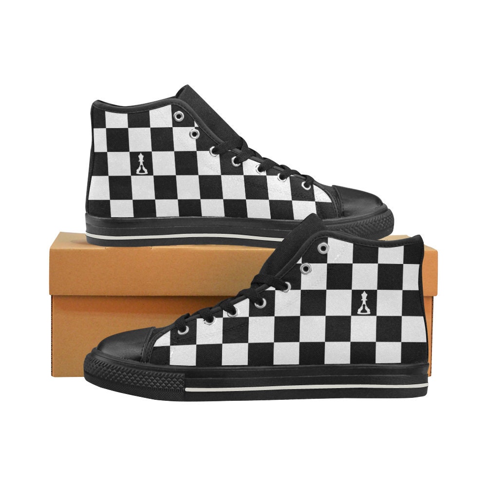 Men s High top Sneakers Converse Style Black and White Checker buenos New Chess Etsy Canada