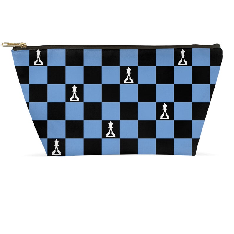 Buenos New Chess Accessory Pouch Black And Light Blue Board Zippered T-Bottom Small Or Large