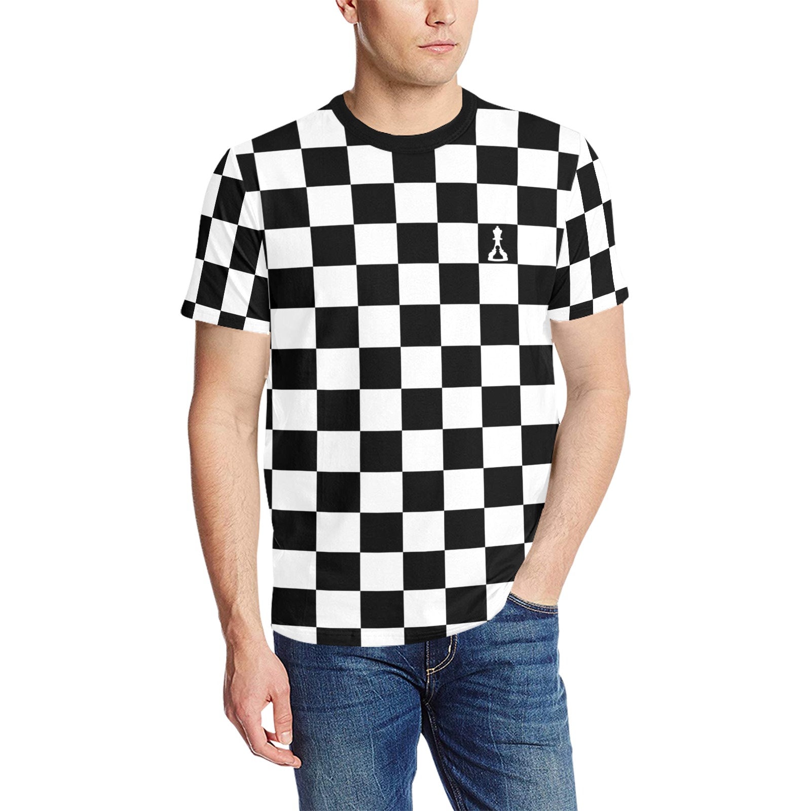 Tシャツ・カットソー HUECLOSET Digital Chess Short Sleeve T Shirt Short Sleeve Black and White Checker T-shirt (buenos New
