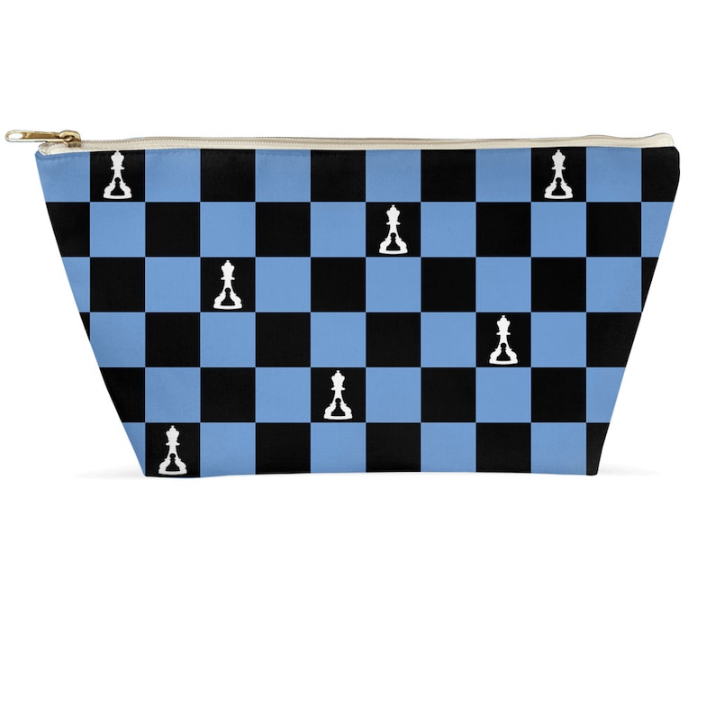 Buenos New Chess Accessory Pouch Black And Light Blue Board Zippered T-Bottom Small Or Large