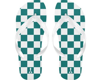 Flip Flops White and Green Checker Thongs  (Buenos New Chess)