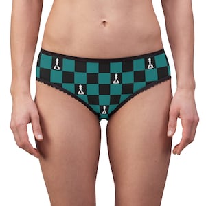Women&#39;s Briefs Green and Black Checker Underwear  (Buenos New Chess)