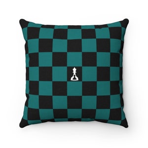 Square Throw Pillow Black and Green Checker  (Buenos New Chess)