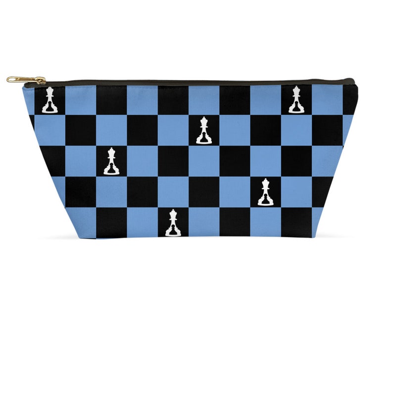Buenos New Chess Accessory Pouch Black And Light Blue Board Zippered T-Bottom Small Or Large