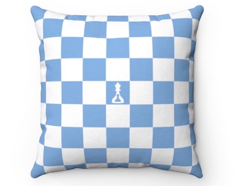 Square Throw Pillow Light Blue and White Checker  (Buenos New Chess)