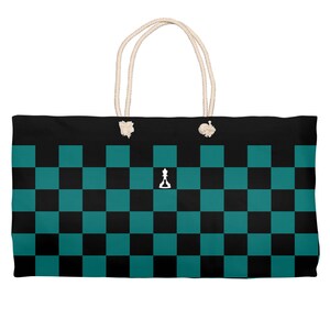 Weekender Tote Bag Black And Green Checker With Rope Or Woven Handles  (Buenos New Chess)