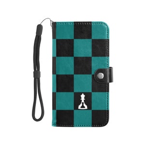 Capa flip de couro para telefone xadrez preto e verde (Buenos New Chess)