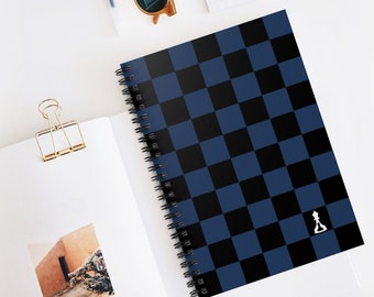 Ruled Spiral Notebook Lined Journal Black and Blue Checkered Board Tablet Pad  (Buenos New Chess)
