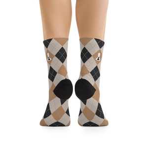 Crew Socks Argyle Beige with Orange and Black Pattern  (Buenos New Chess)